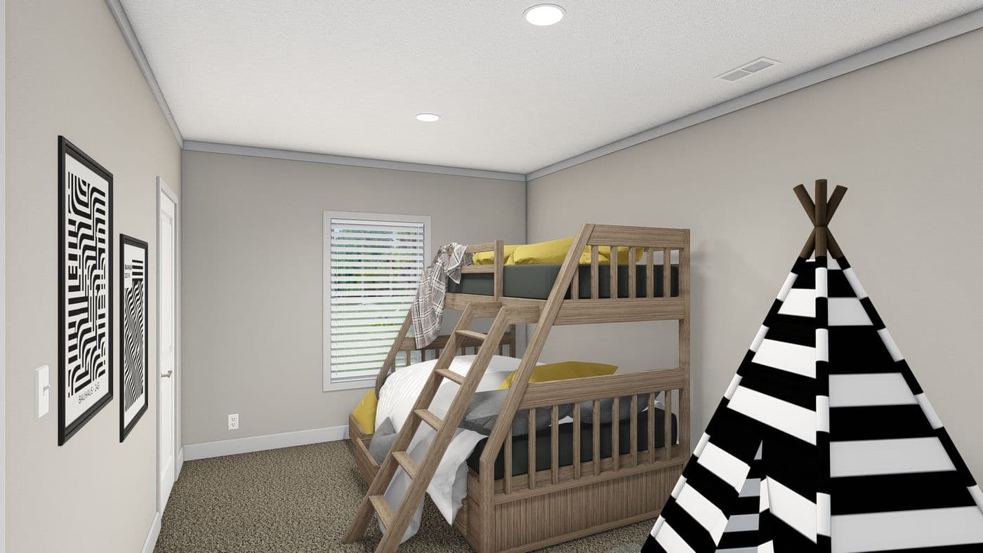 The THE DENALI Bedroom. This Manufactured Mobile Home features 3 bedrooms and 2 baths.