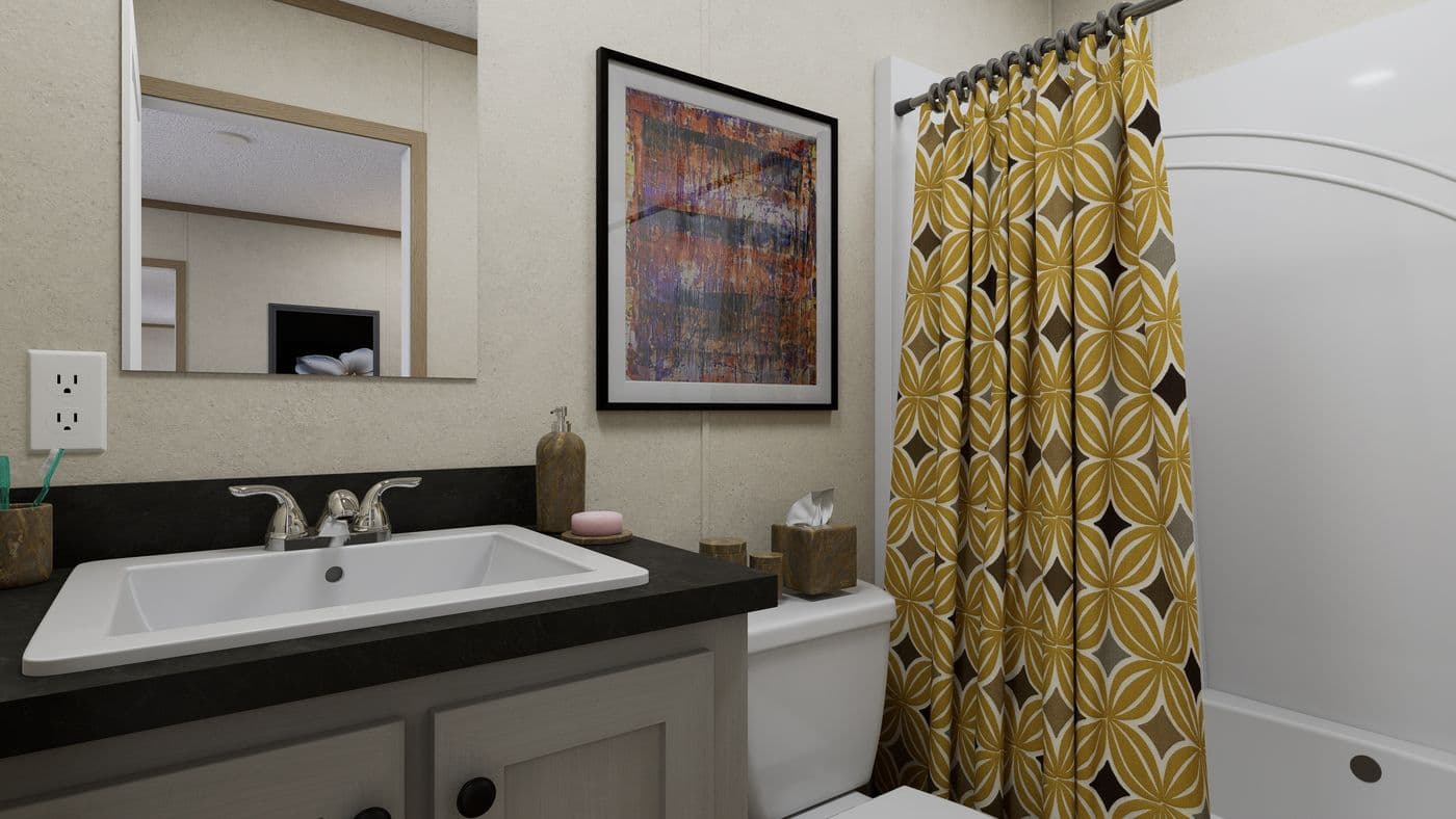 The 6014-CC02 CLEARPATH 60 Primary Bathroom. This Manufactured Mobile Home features 2 bedrooms and 2 baths.