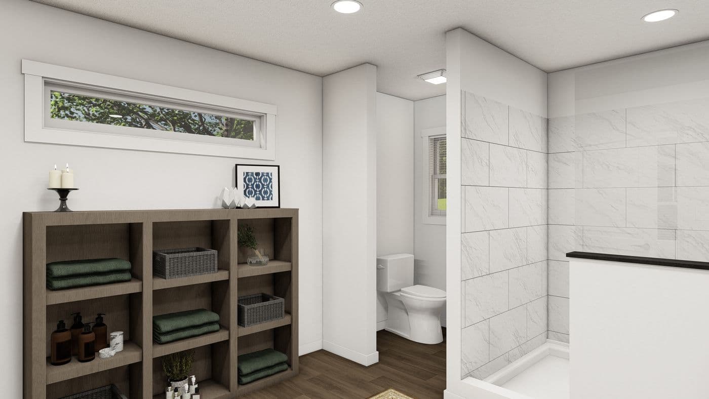 The THE WASHINGTON Guest Bathroom. This Manufactured Mobile Home features 3 bedrooms and 2 baths.
