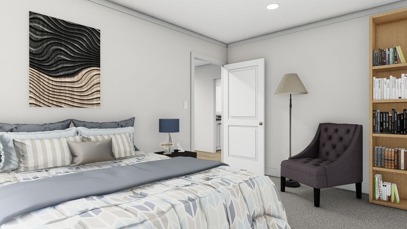 The ROCKET MAN Guest Bedroom. This Manufactured Mobile Home features 3 bedrooms and 2 baths.