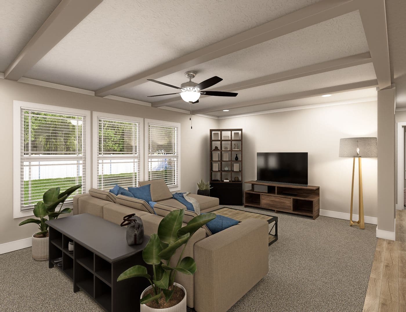 The CLASSIC 60B Living Room. This Manufactured Mobile Home features 3 bedrooms and 2 baths.