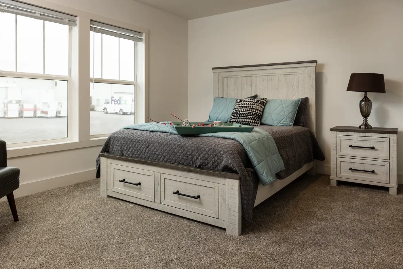 The HEY JUDE Primary Bedroom. This Manufactured Mobile Home features 4 bedrooms and 2 baths.