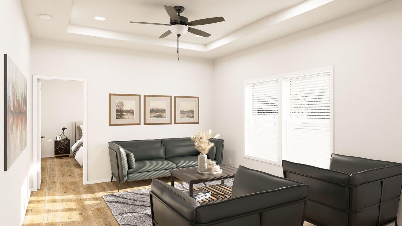 The PREFERRED PLUS CP561F  CLAYTON Living Room. This Manufactured Mobile Home features 3 bedrooms and 2 baths.