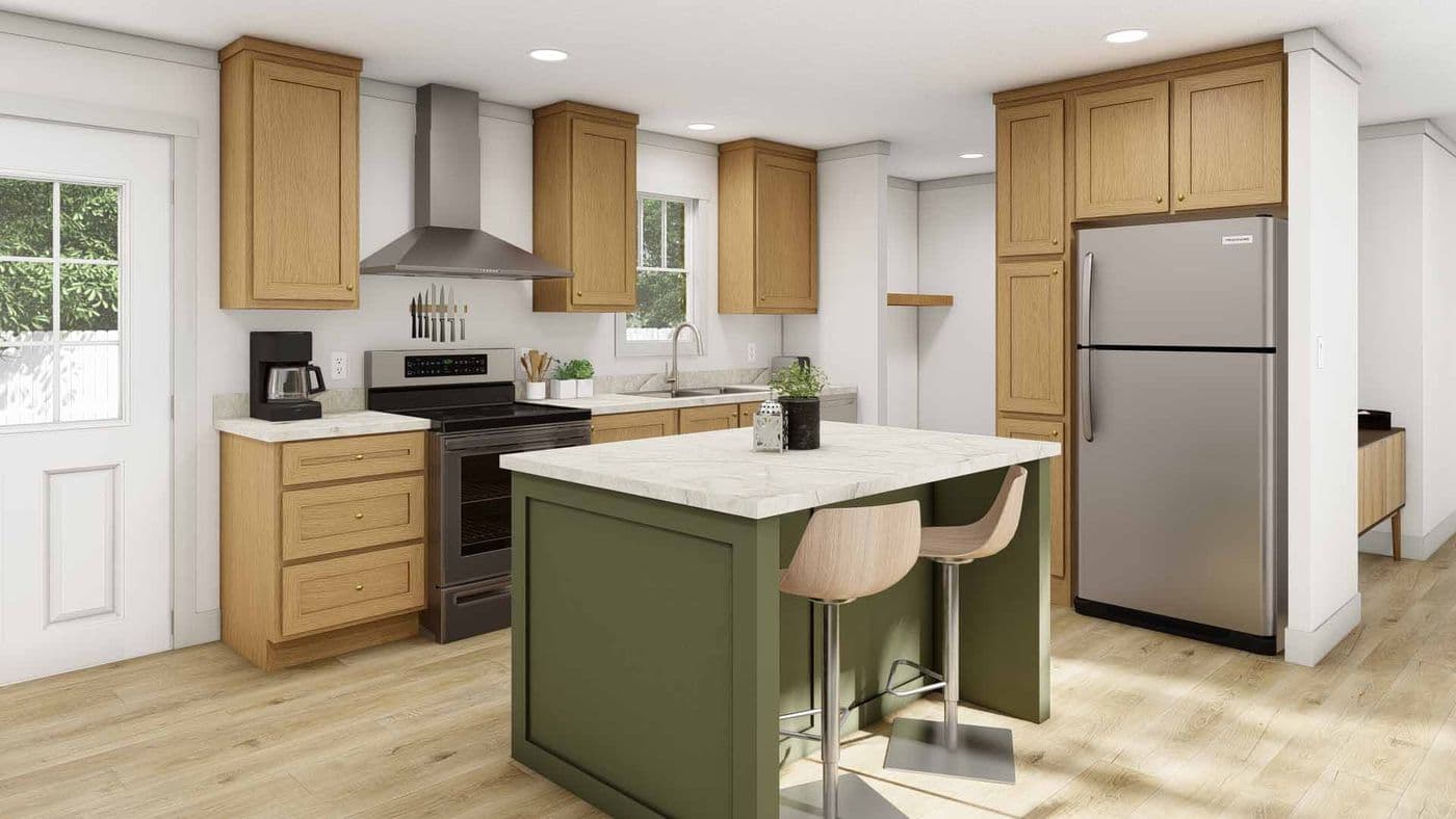 The SOLSBURY HILL Kitchen. This Manufactured Mobile Home features 3 bedrooms and 2 baths.
