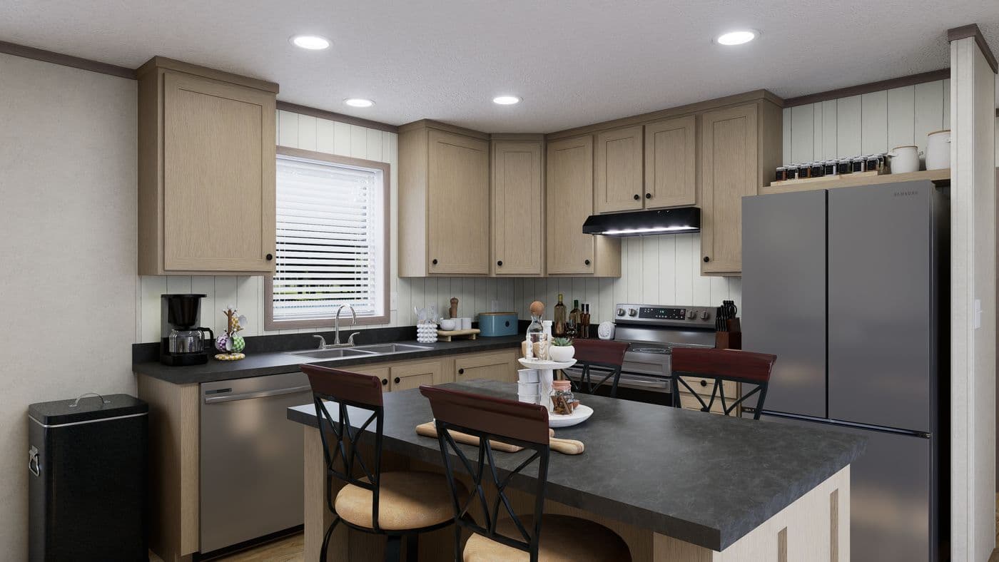 The 5616-CC01 CORNERSTONE 56 Kitchen. This Manufactured Mobile Home features 2 bedrooms and 2 baths.