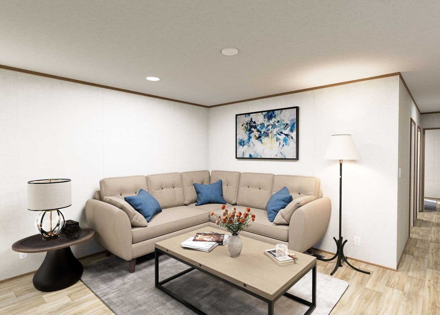 The BEACON  16X66 Living Room. This Manufactured Mobile Home features 3 bedrooms and 2 baths.