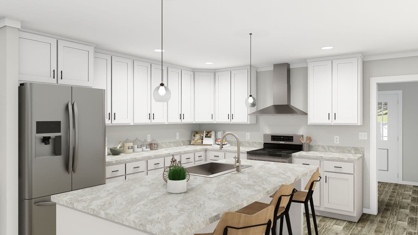 The FRONTIER Kitchen. This Manufactured Mobile Home features 3 bedrooms and 2 baths.
