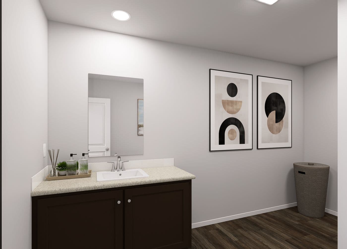 The SLE 481F Primary Bathroom. This Manufactured Mobile Home features 3 bedrooms and 2 baths.