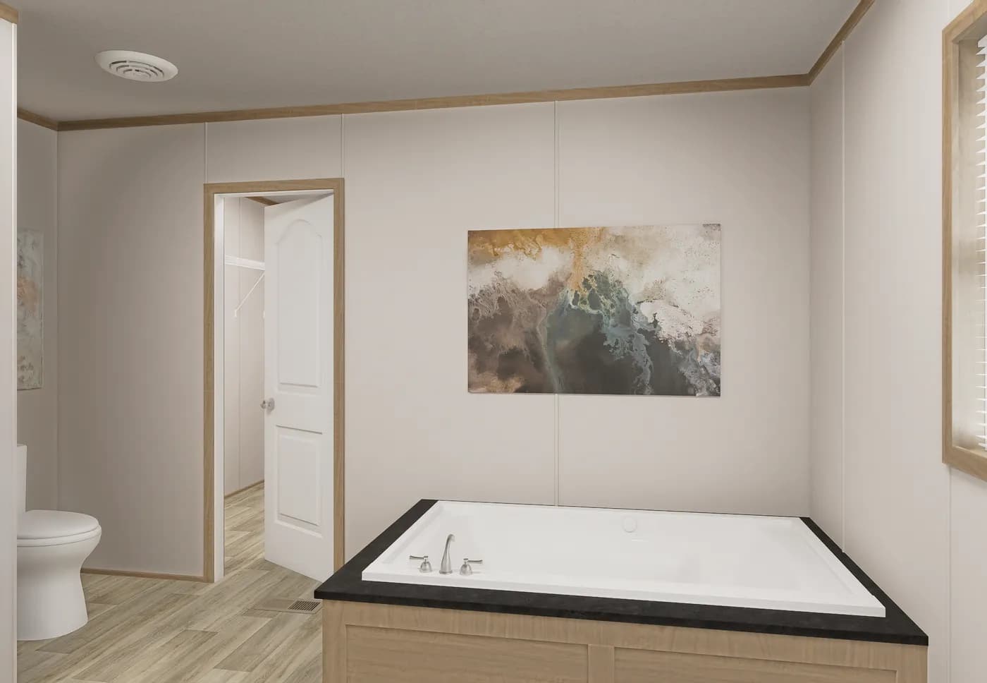The THE MOUNTAINEER 72 Primary Bathroom. This Manufactured Mobile Home features 3 bedrooms and 2 baths.