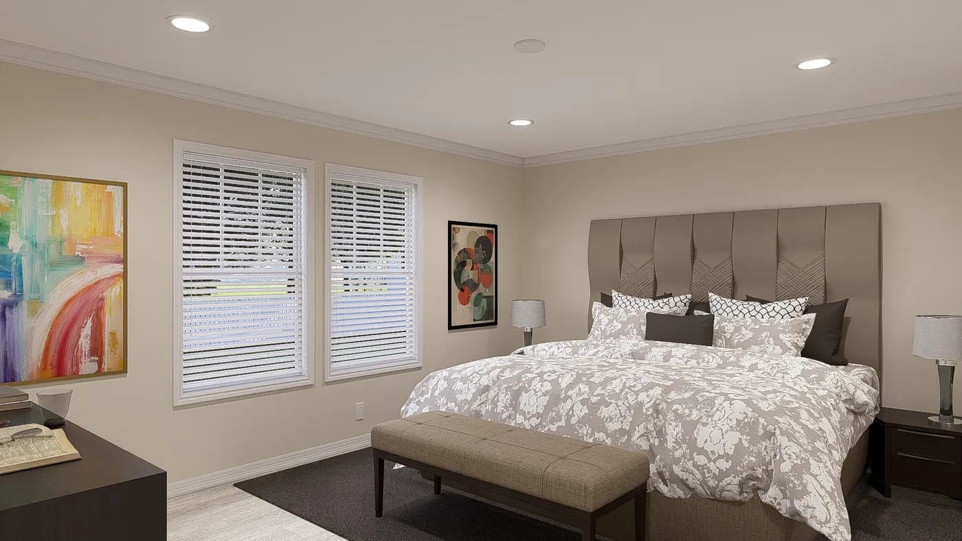 The 3031 "BIRDIE" 6428 Primary Bedroom. This Manufactured Mobile Home features 4 bedrooms and 2 baths.