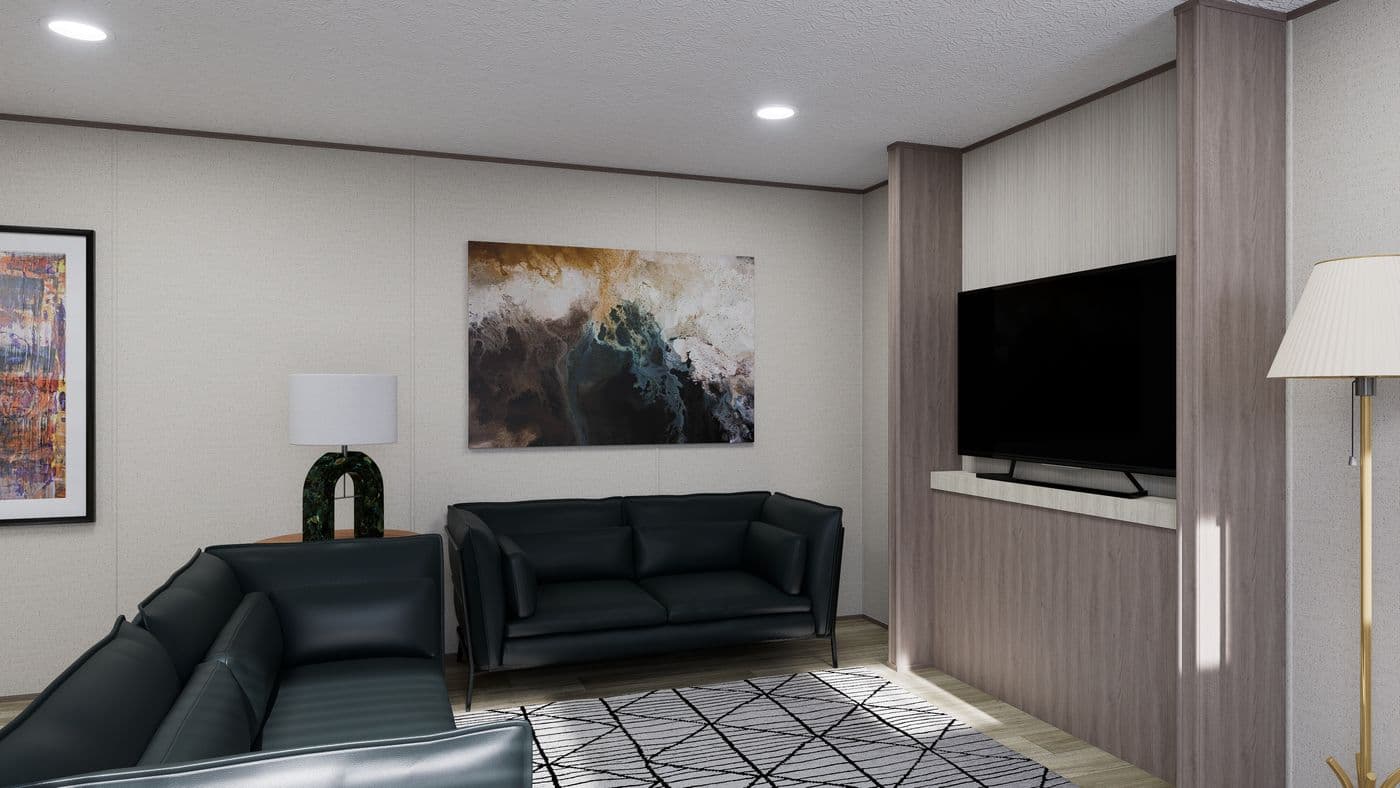 The GLACIER VISTA Living Room. This Manufactured Mobile Home features 4 bedrooms and 2 baths.