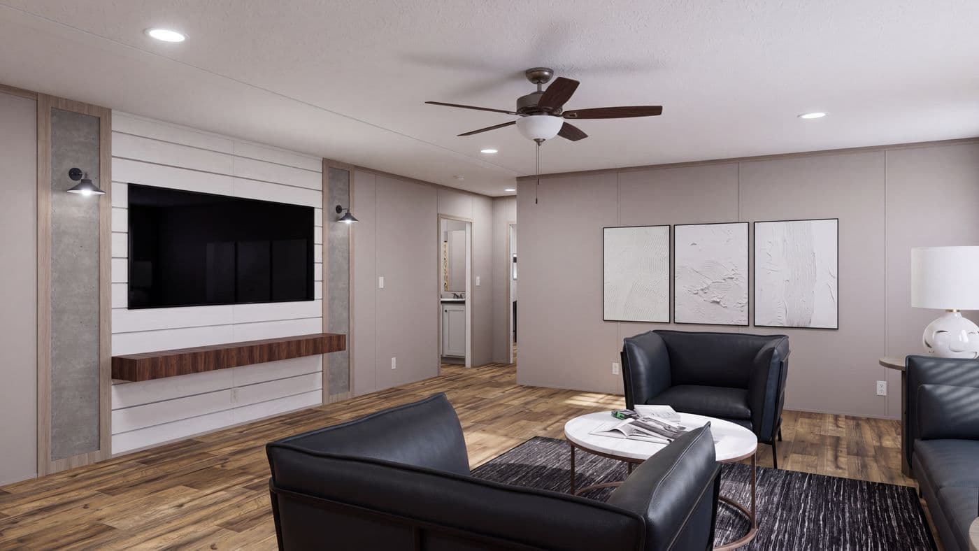 The MOUNTAIN BREEZE 3260 Living Room. This Manufactured Mobile Home features 3 bedrooms and 2 baths.