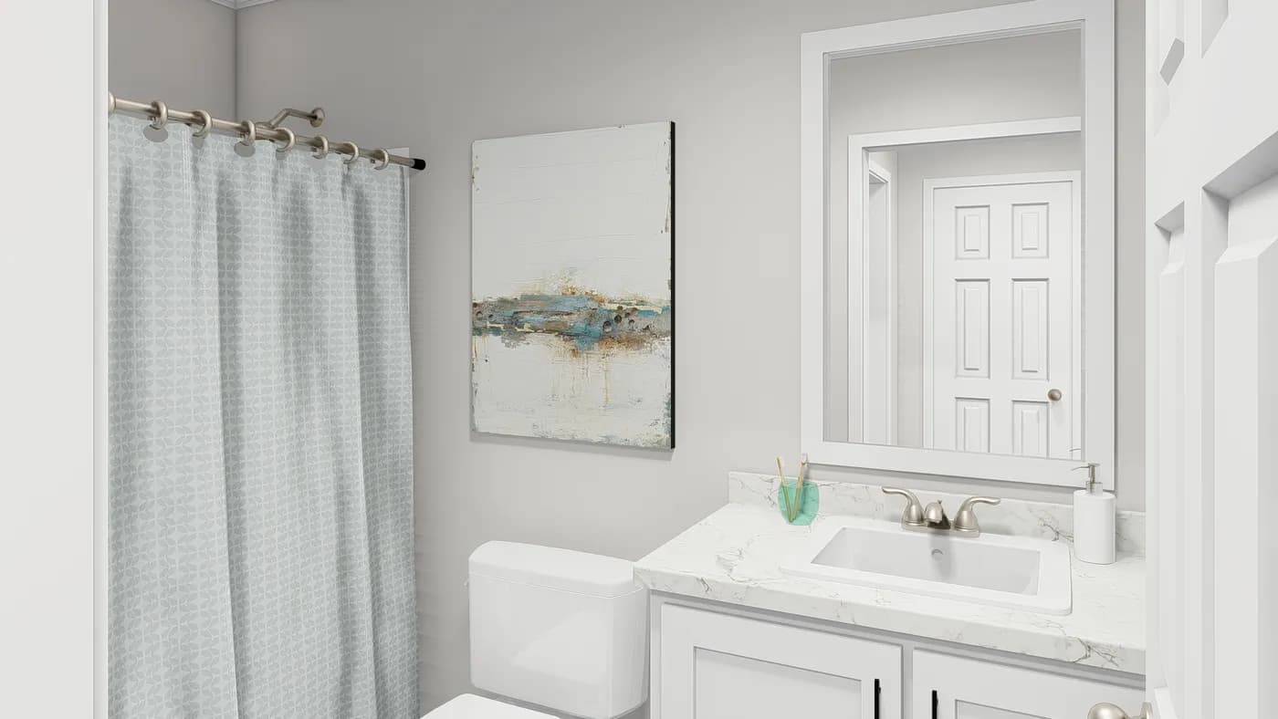 The HAWTHORNE Guest Bathroom. This Manufactured Mobile Home features 3 bedrooms and 2 baths.