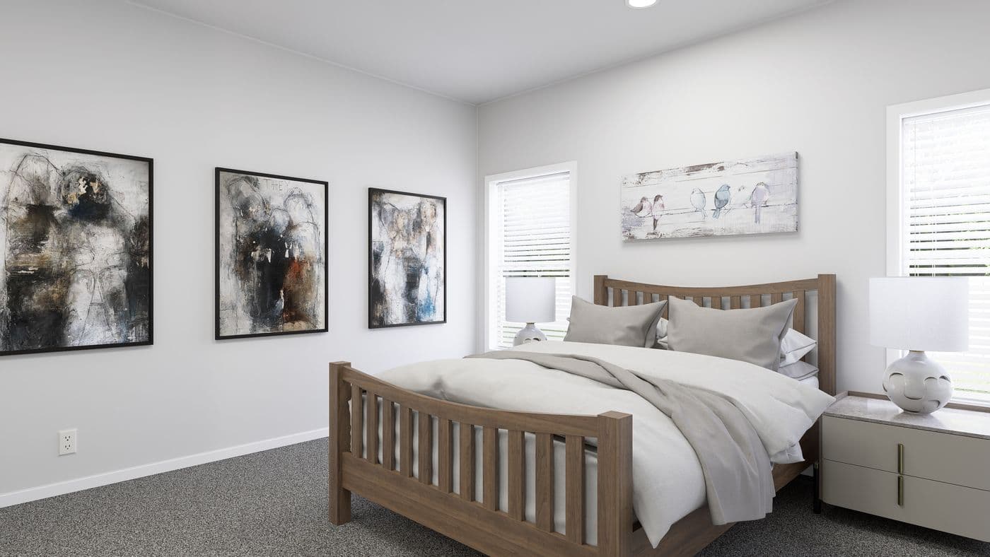 The ING485F BLUE SPRUCE         GW Primary Bedroom. This Manufactured Mobile Home features 2 bedrooms and 2 baths.