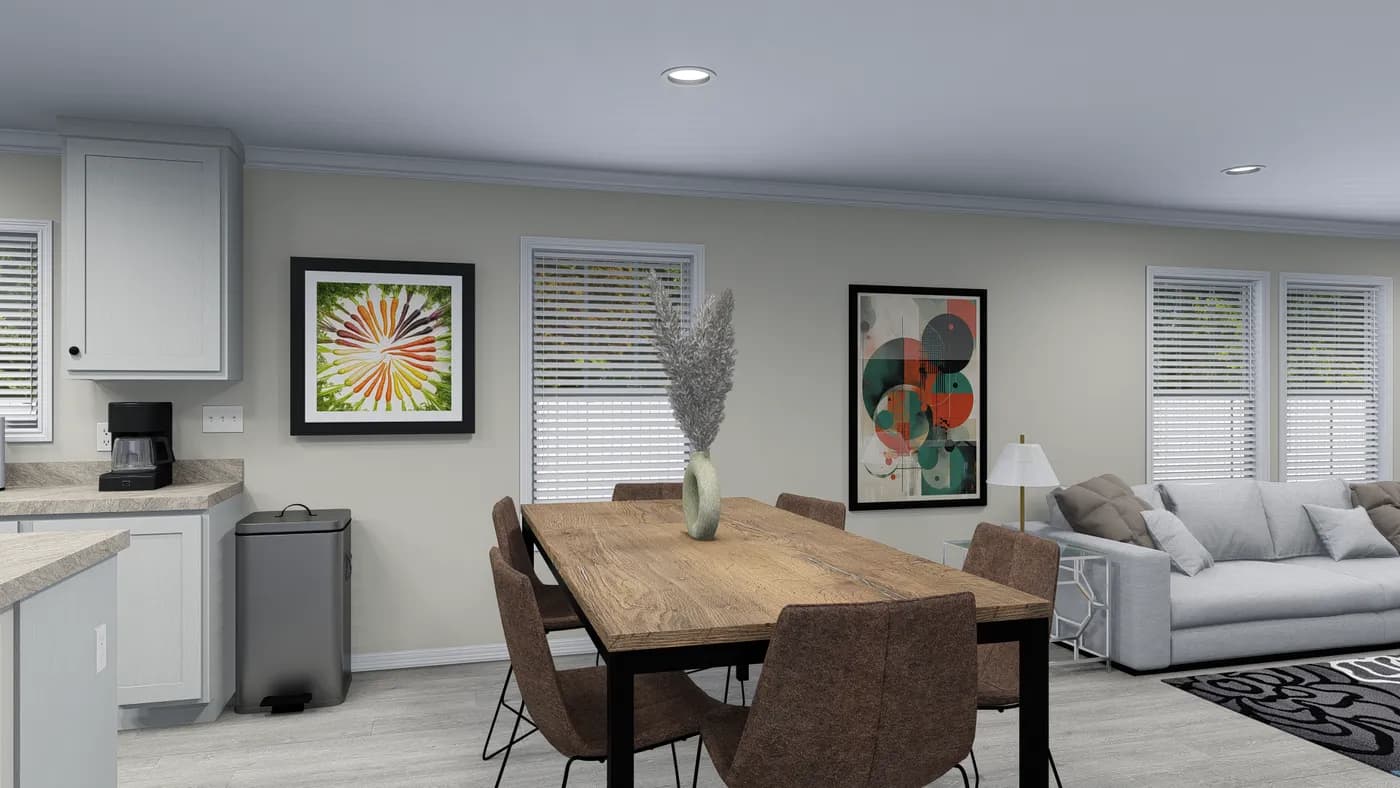 The 5425 "RIDGE" 7628 Dining Room. This Manufactured Mobile Home features 4 bedrooms and 2 baths.