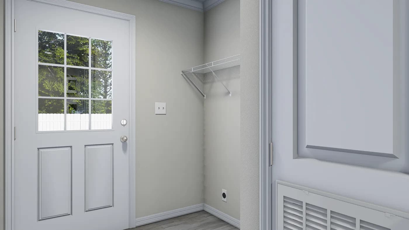 The 5400 "WILDWOOD" 58'4X16 Utility Room. This Manufactured Mobile Home features 2 bedrooms and 2 baths.