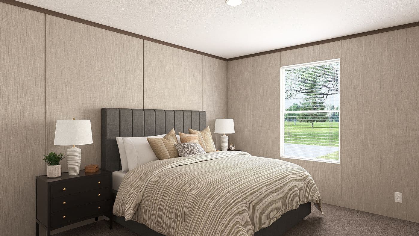 The THE RESERVE 60 Bedroom. This Manufactured Mobile Home features 3 bedrooms and 2 baths.