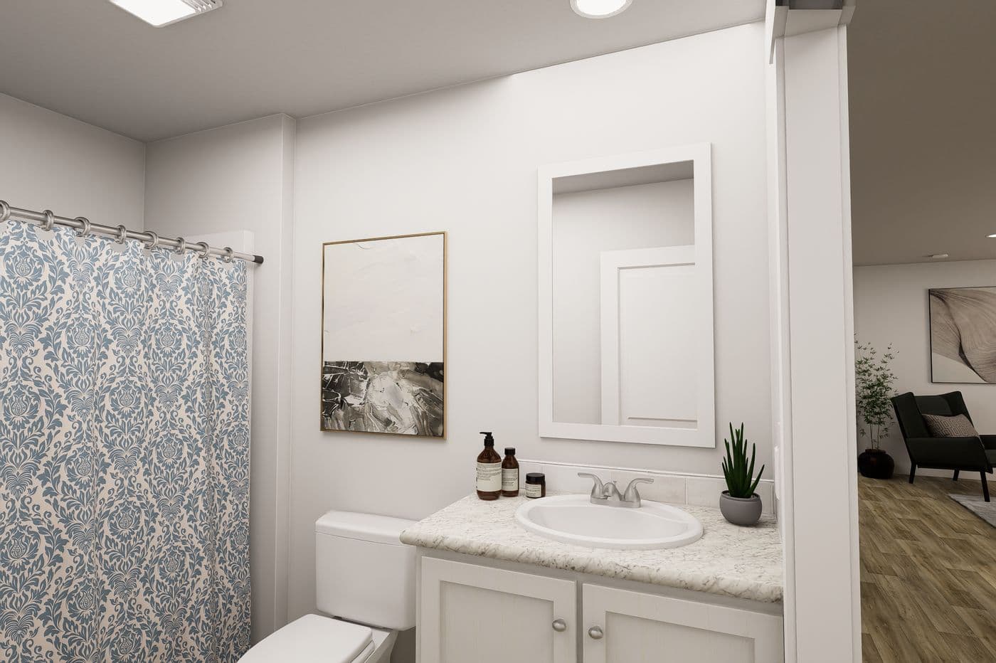 The RIGHT CHOICE 110 Guest Bathroom. This Manufactured Mobile Home features 4 bedrooms and 2 baths.