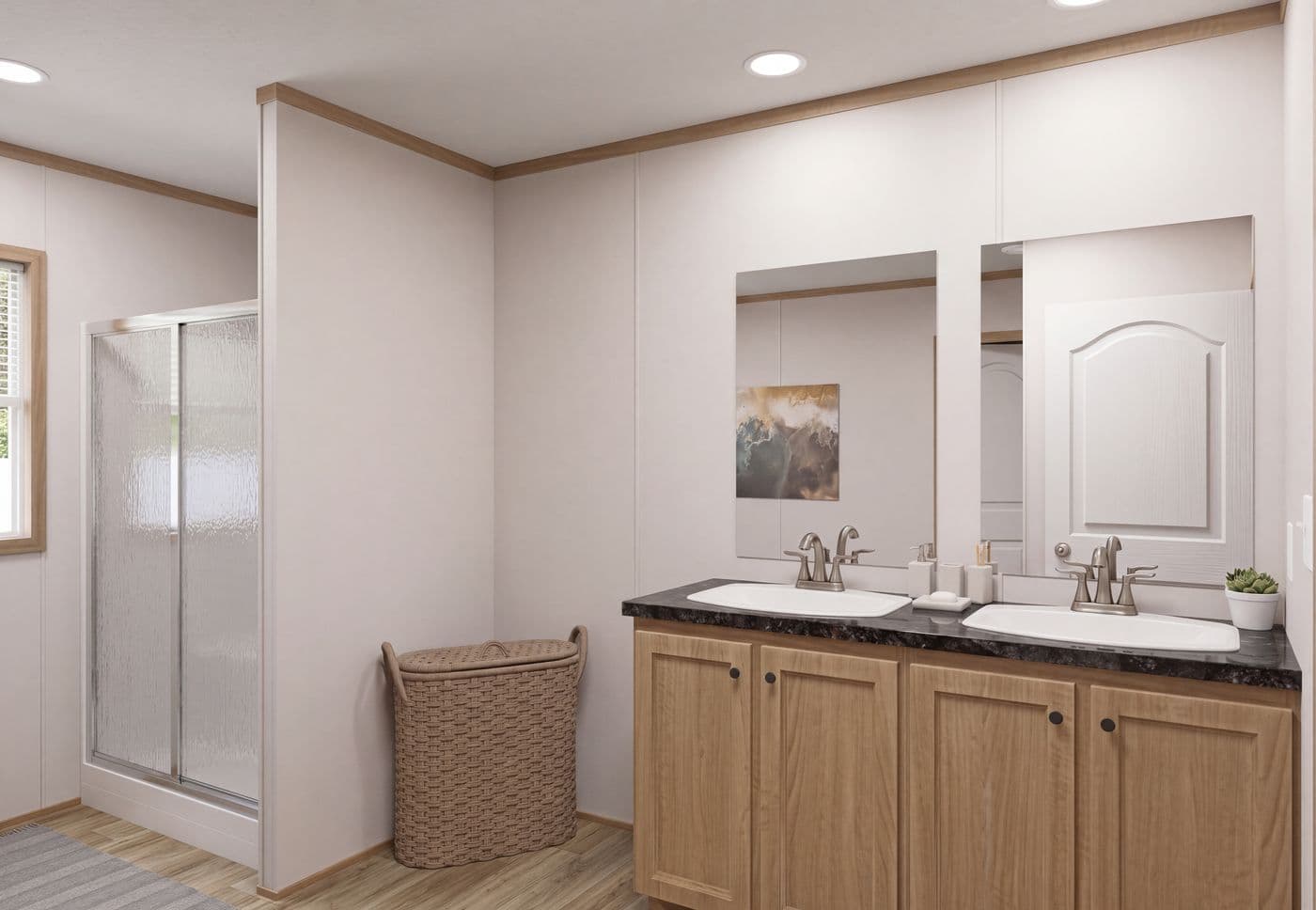 The THE MOUNTAINEER 72 Primary Bathroom. This Manufactured Mobile Home features 3 bedrooms and 2 baths.