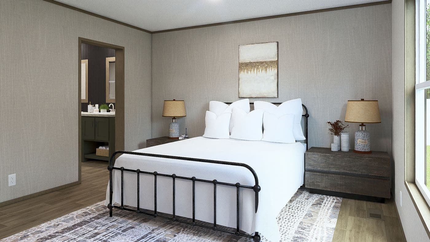 The MOROCCO Primary Bedroom. This Manufactured Mobile Home features 4 bedrooms and 2 baths.