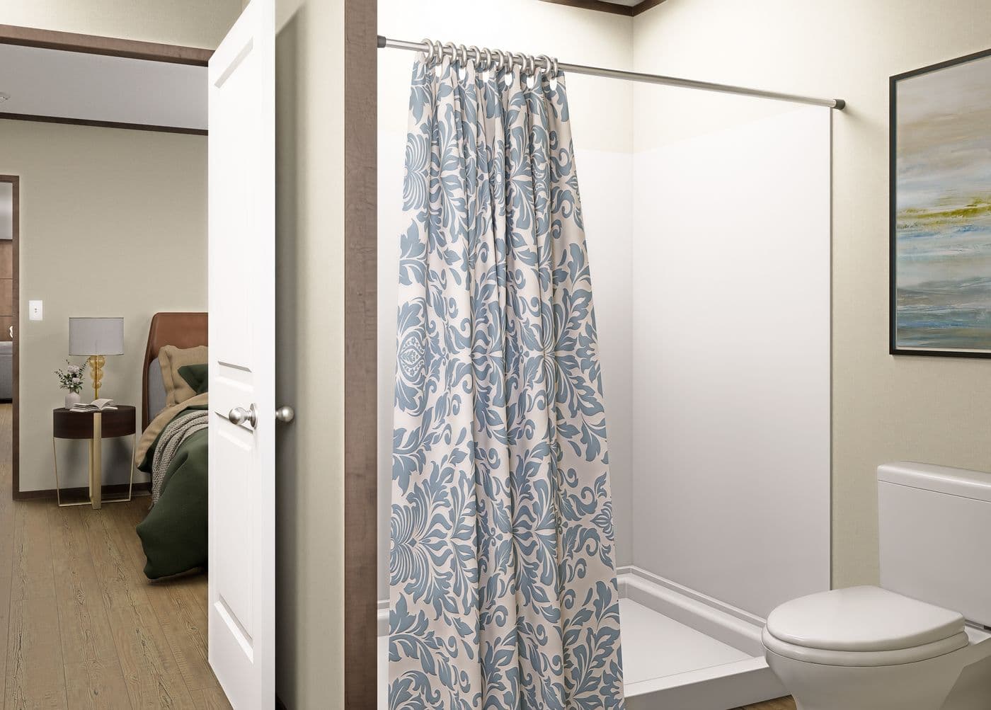 The TIDE Primary Bathroom. This Manufactured Mobile Home features 2 bedrooms and 2 baths.