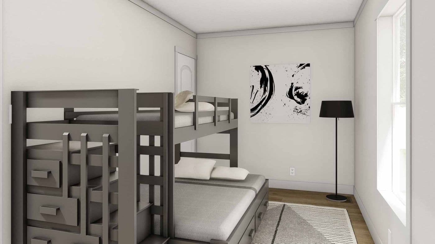 The BORN TO RUN Guest Bedroom. This Manufactured Mobile Home features 2 bedrooms and 2 baths.