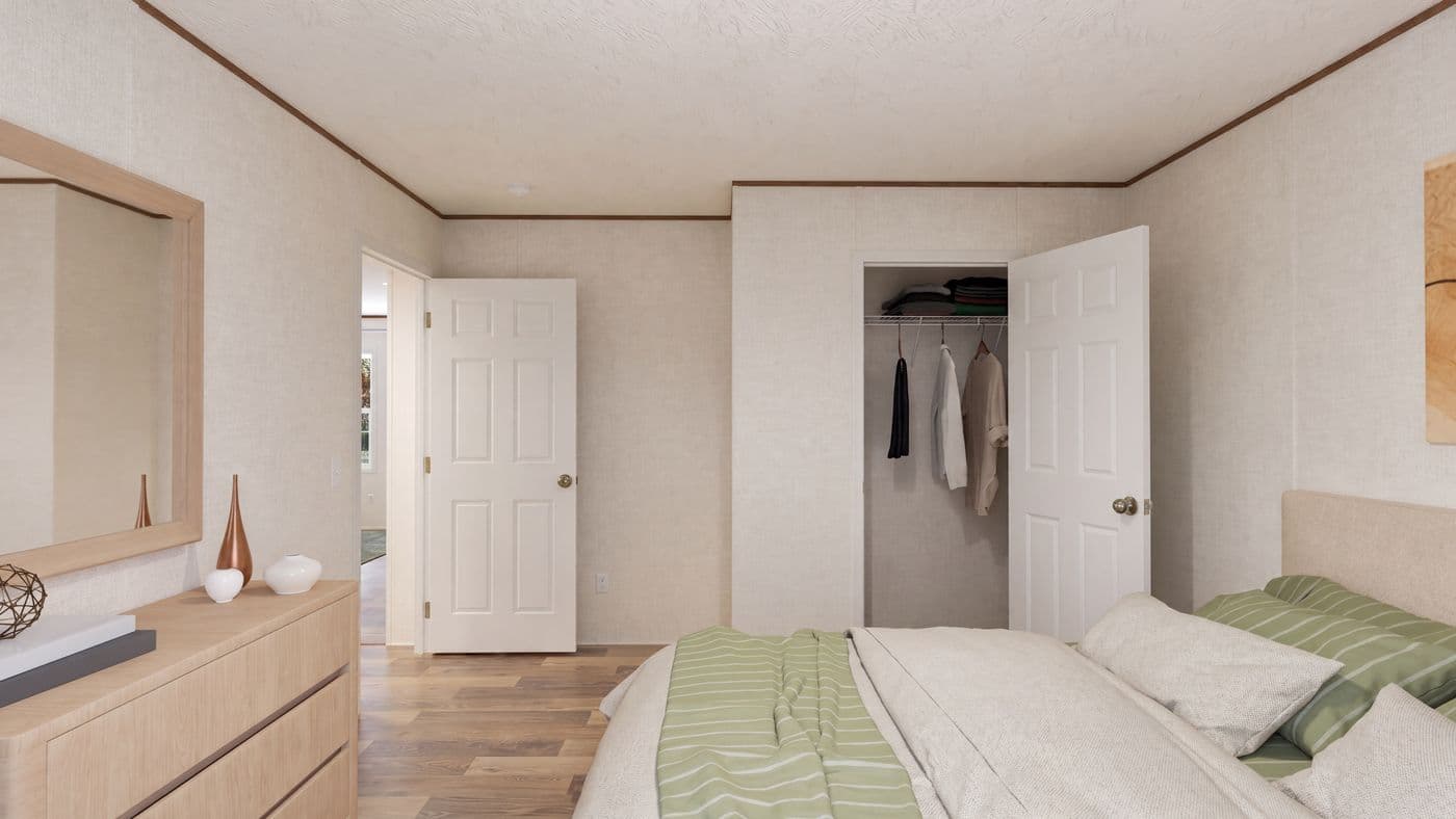 The REDWOOD Bedroom. This Manufactured Mobile Home features 5 bedrooms and 3 baths.