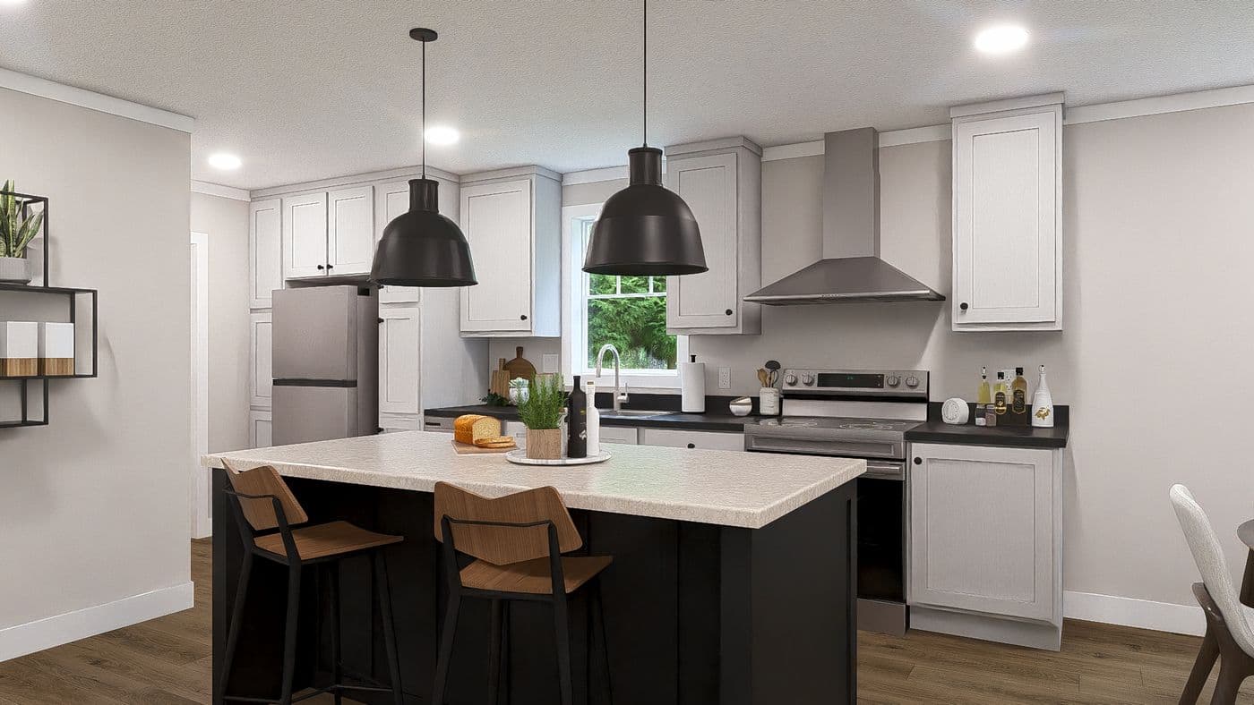 The WONDERFUL WORLD Kitchen. This Modular Home features 3 bedrooms and 2 baths.