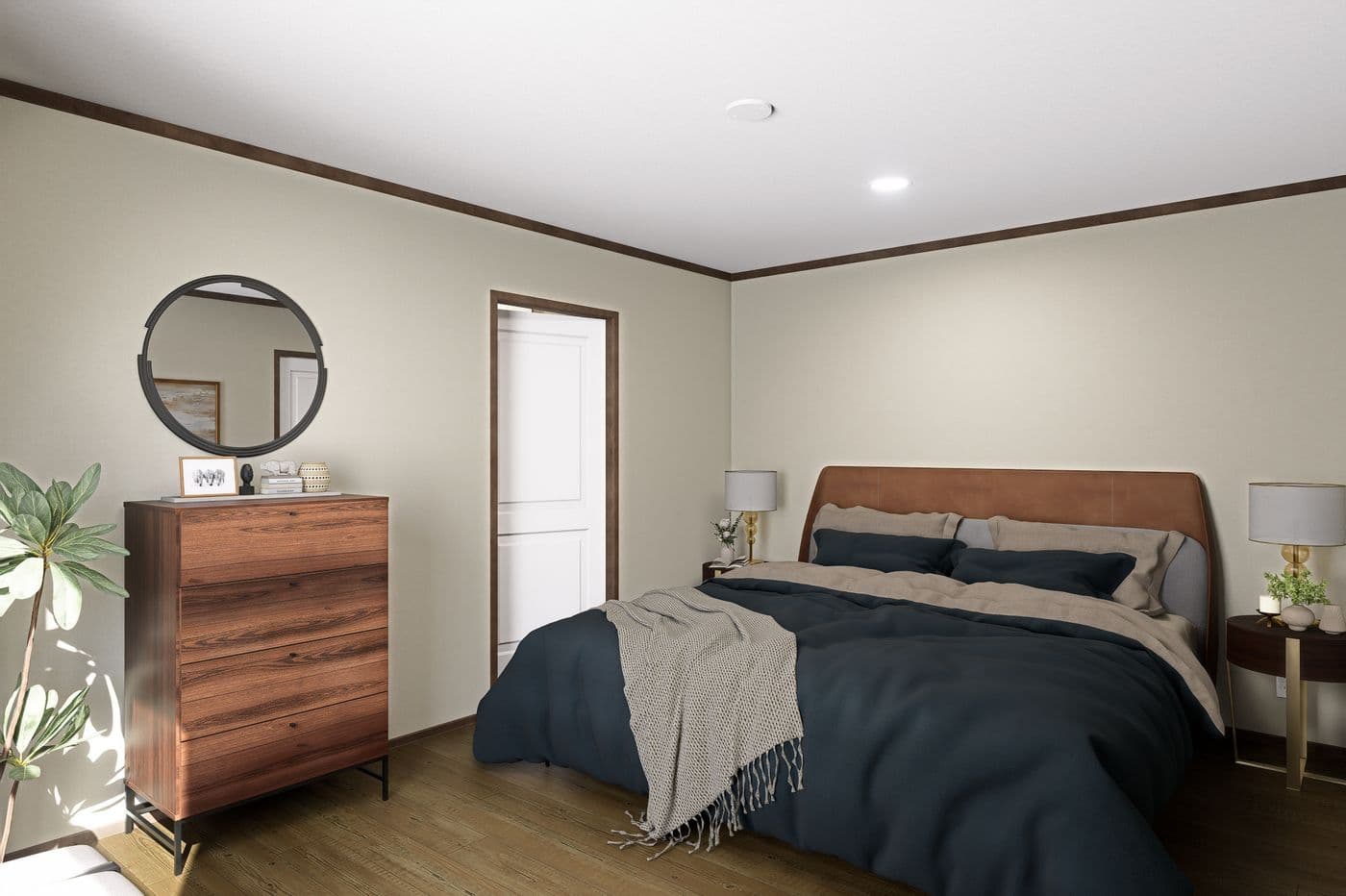 The VOYAGE Primary Bedroom. This Manufactured Mobile Home features 3 bedrooms and 2 baths.