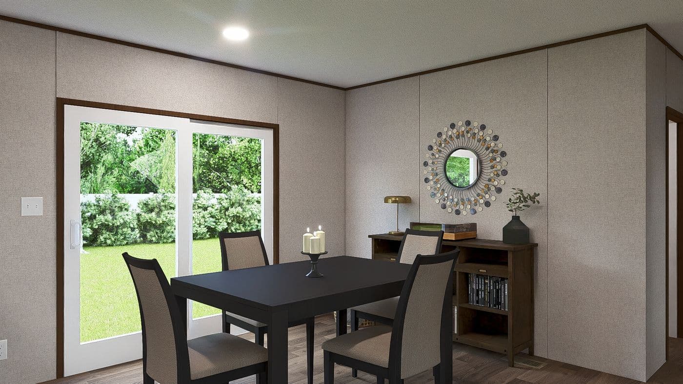 The REDWOOD Dining Area. This Manufactured Mobile Home features 5 bedrooms and 3 baths.