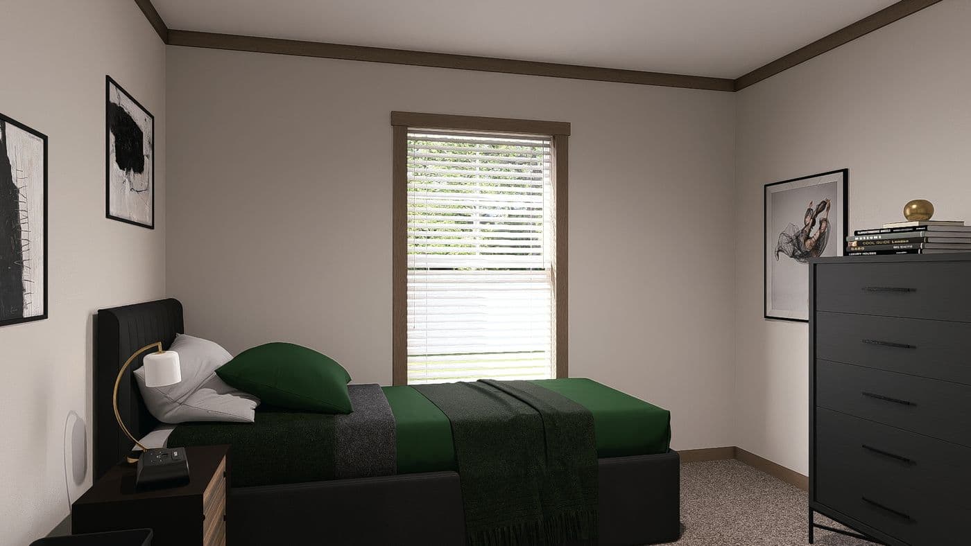 The THE EVERETT Guest Bedroom. This Manufactured Mobile Home features 4 bedrooms and 3 baths.
