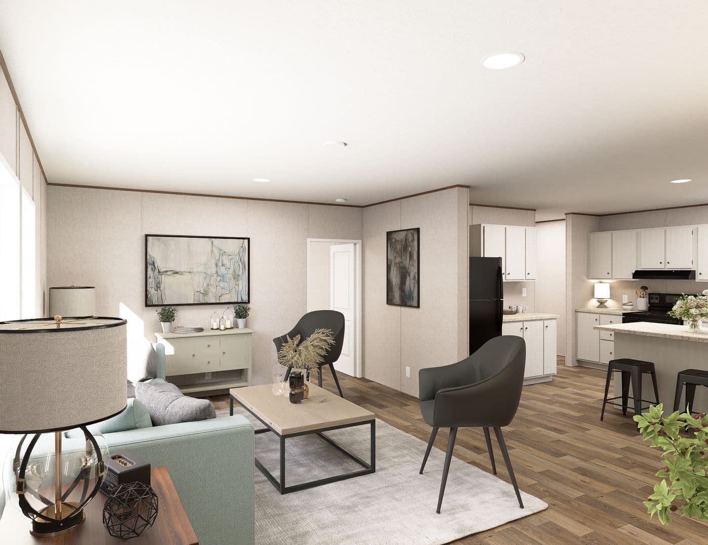 The REDWOOD Living Room. This Manufactured Mobile Home features 5 bedrooms and 3 baths.
