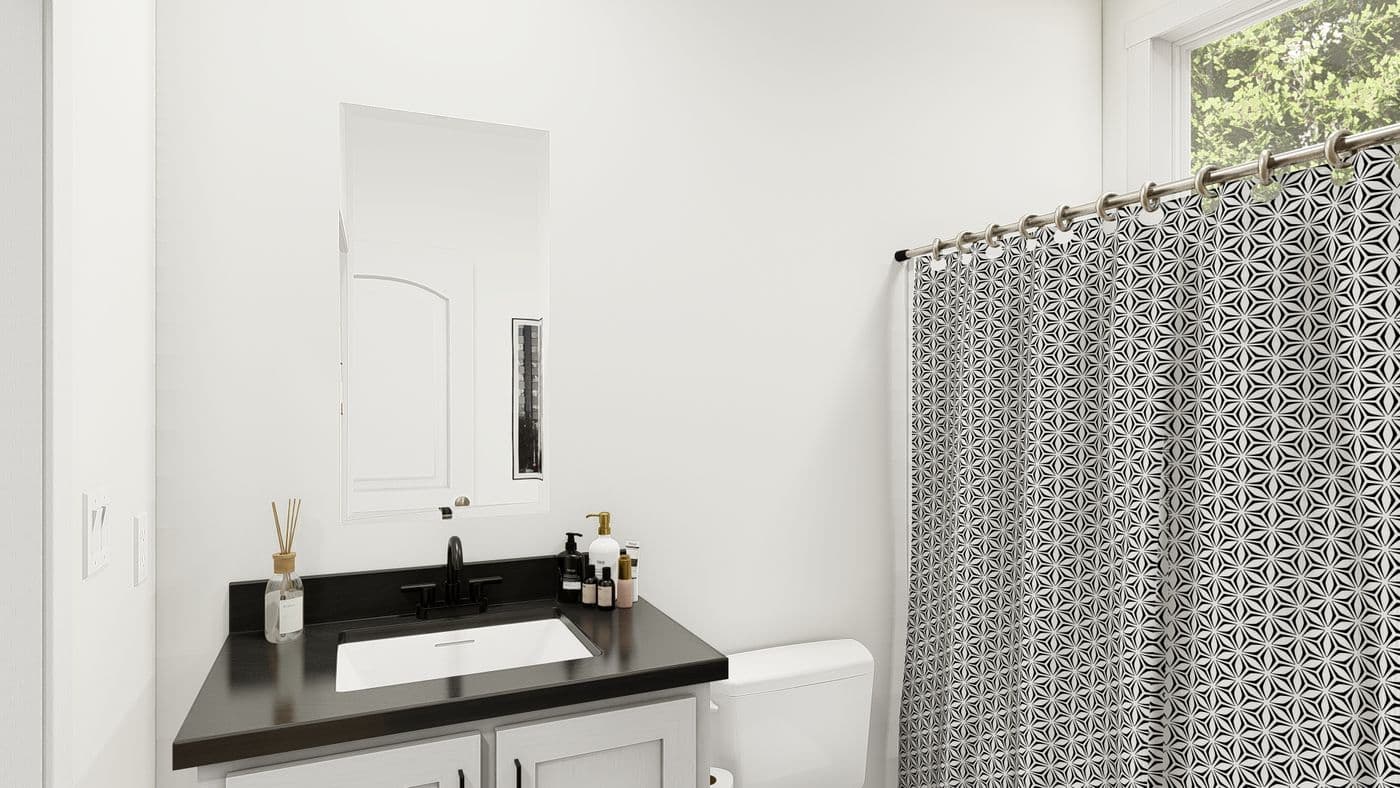 The HRR-2860-4C           ZEPPELIN Guest Bathroom. This Manufactured Mobile Home features 4 bedrooms and 2 baths.