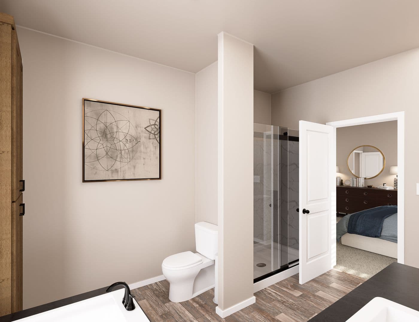 The PREFERRED PLUS CP601F  CLAYTON Primary Bathroom. This Manufactured Mobile Home features 3 bedrooms and 2 baths.
