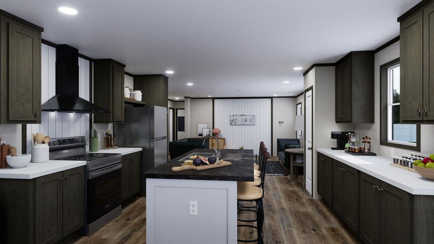 The FLOURISH Kitchen. This Manufactured Mobile Home features 3 bedrooms and 2 baths.