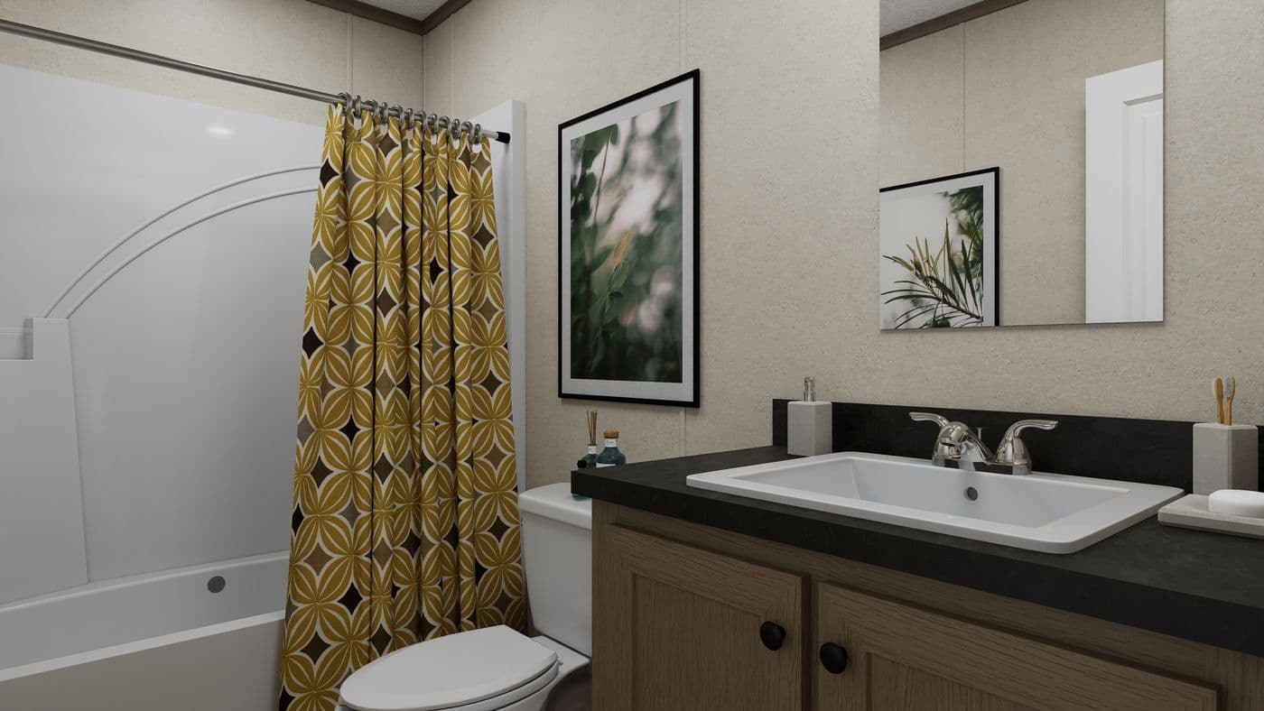 The 5228-CC51 PILLAR 52 Guest Bathroom. This Manufactured Mobile Home features 3 bedrooms and 2 baths.