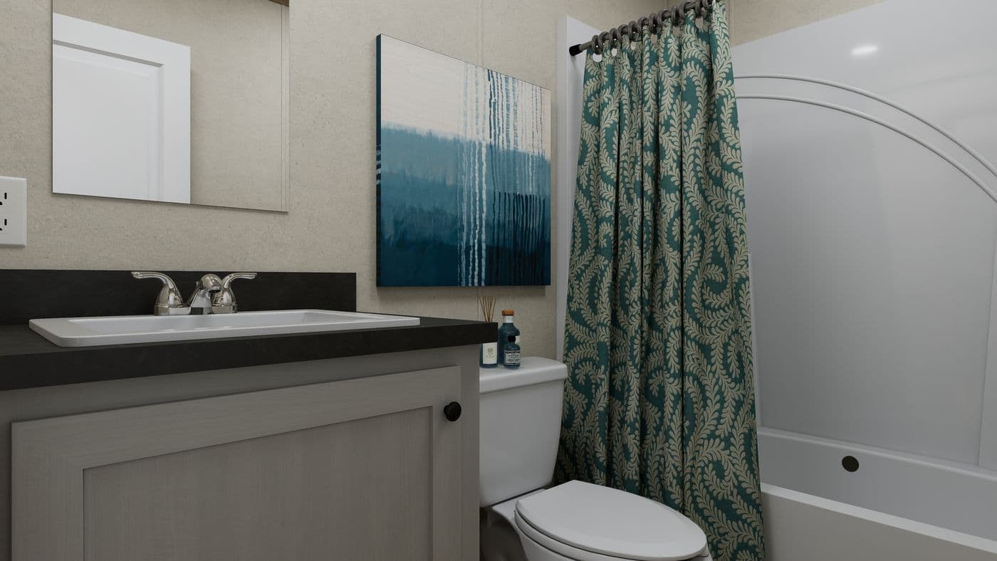 The 4824-CC54 OAKSTEAD 48 Guest Bathroom. This Manufactured Mobile Home features 3 bedrooms and 2 baths.