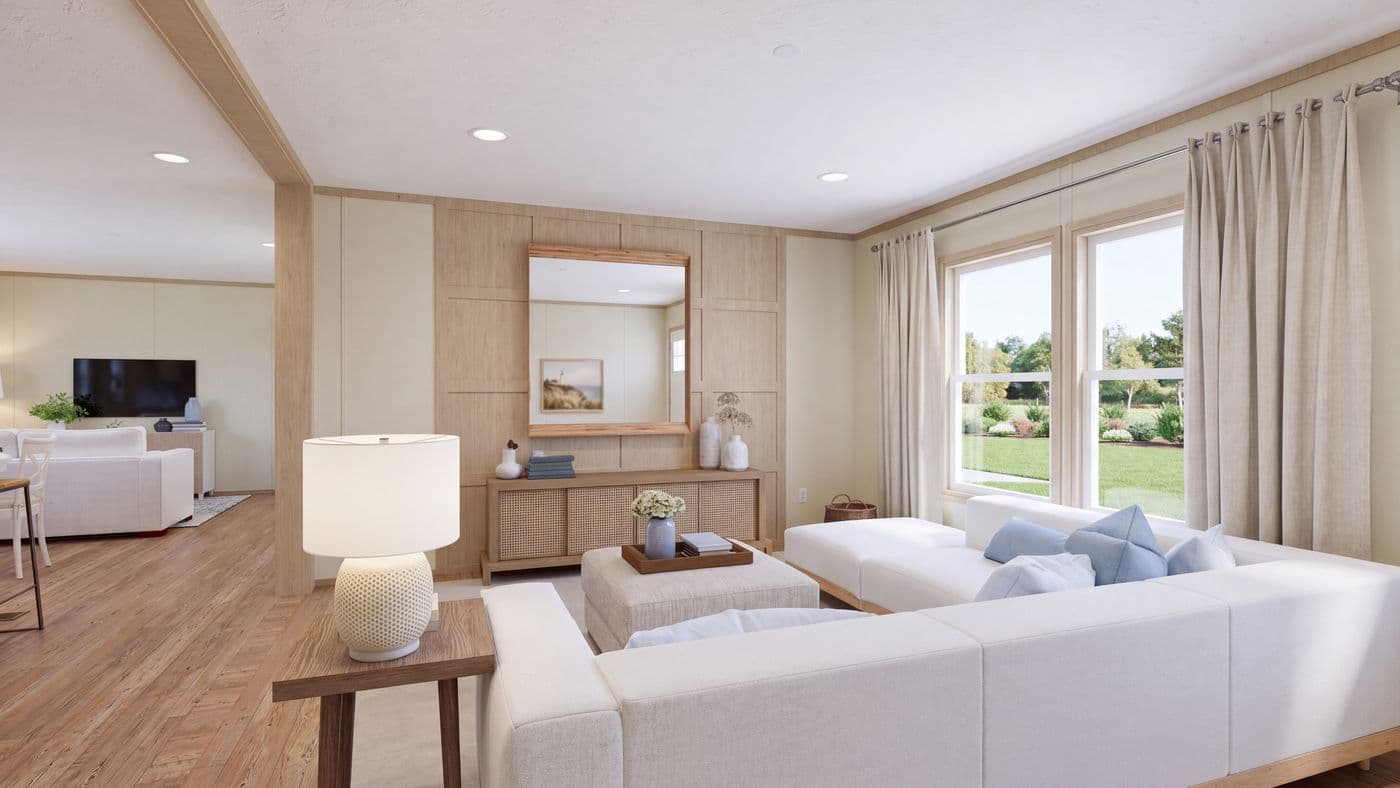 The BOONE Living Room. This Manufactured Mobile Home features 4 bedrooms and 2 baths.