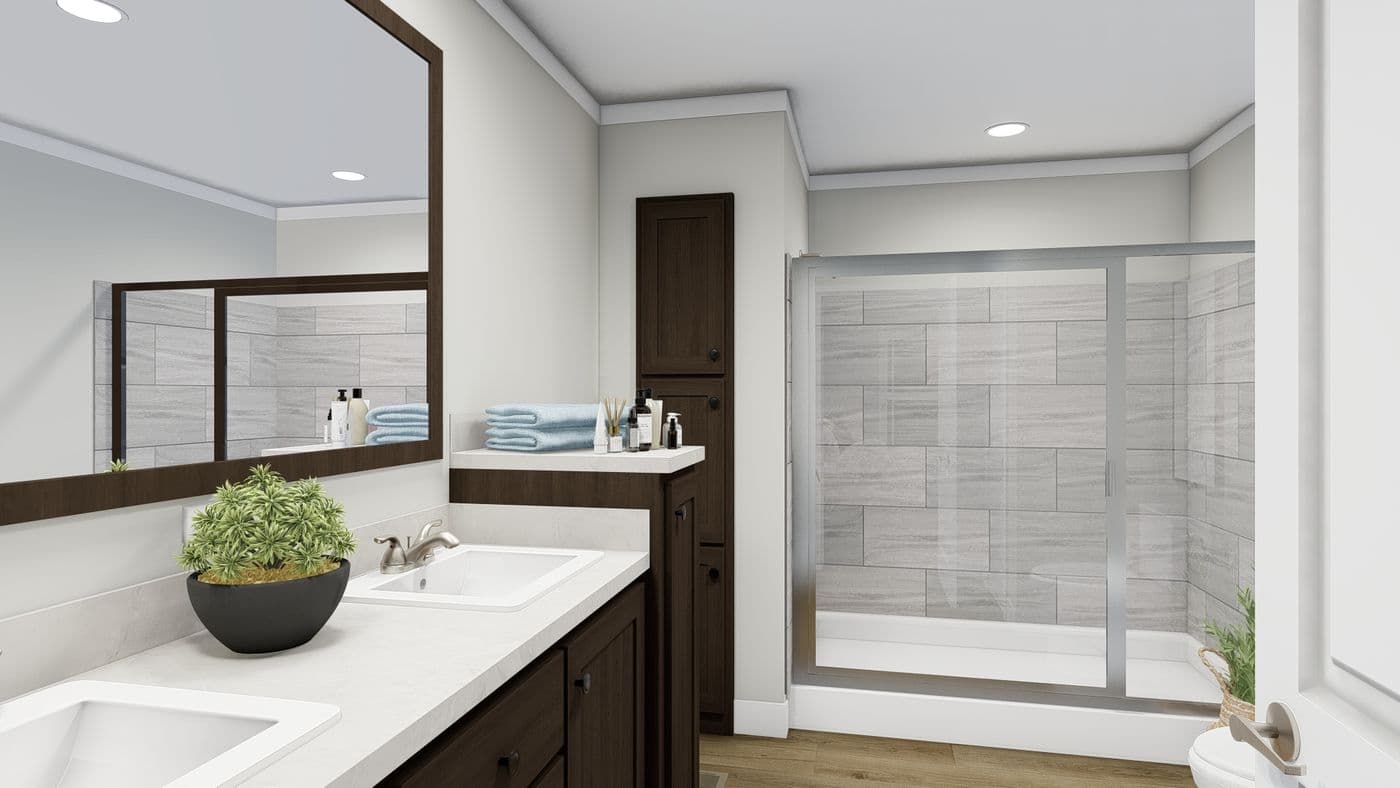 The CHEYENNE Primary Bathroom. This Manufactured Mobile Home features 3 bedrooms and 2 baths.