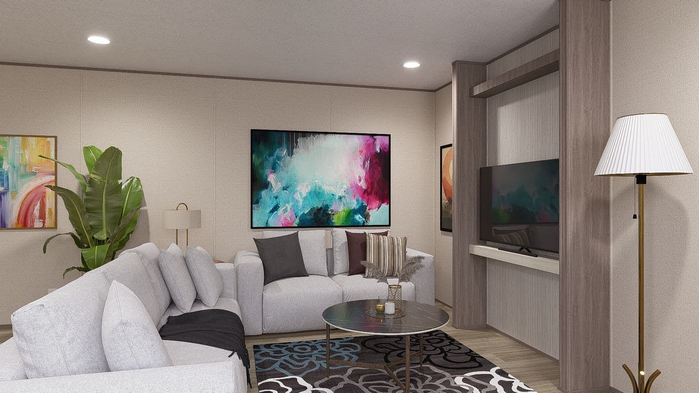 The BLAZER 76 4A Living Room. This Manufactured Mobile Home features 4 bedrooms and 2 baths.