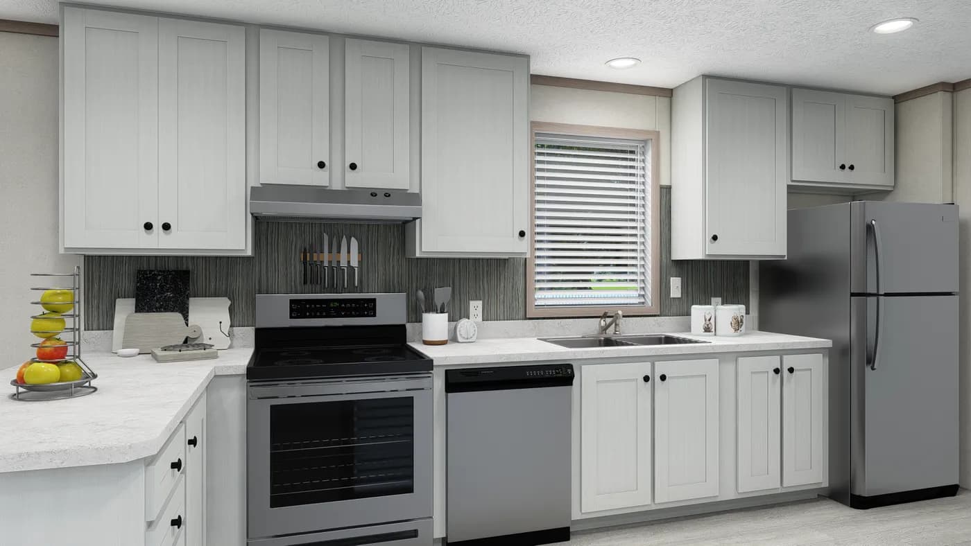 The 6616-4711 THE PULSE Kitchen. This Manufactured Mobile Home features 3 bedrooms and 2 baths.