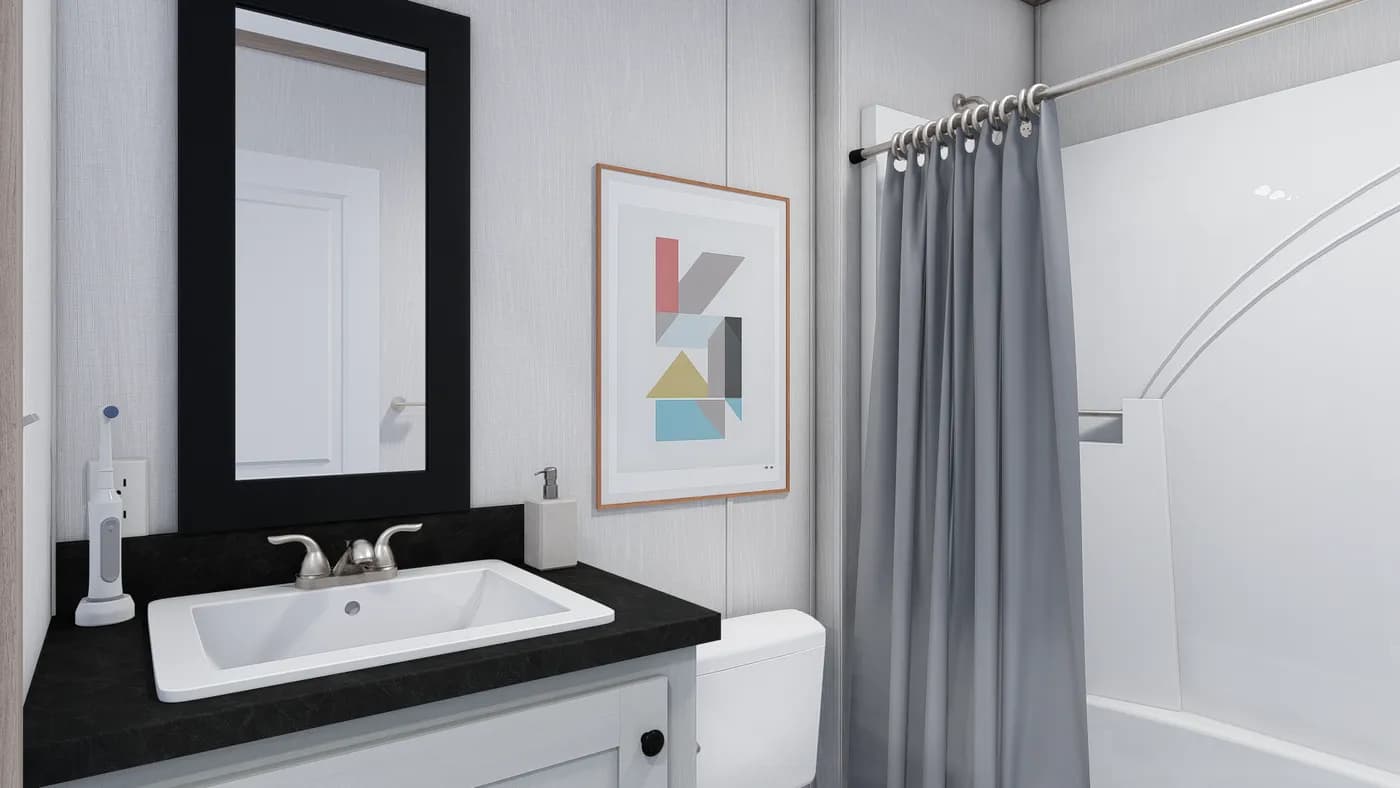 The 6616-4772P THE PULSE Guest Bathroom. This Manufactured Mobile Home features 2 bedrooms and 2 baths.
