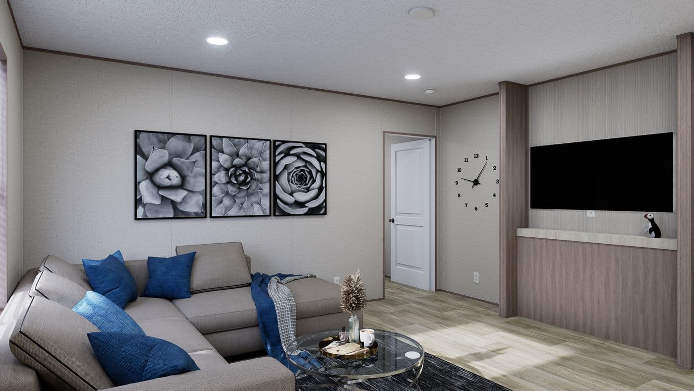 The FOOTHILLS 66 Living Room. This Manufactured Mobile Home features 3 bedrooms and 2 baths.