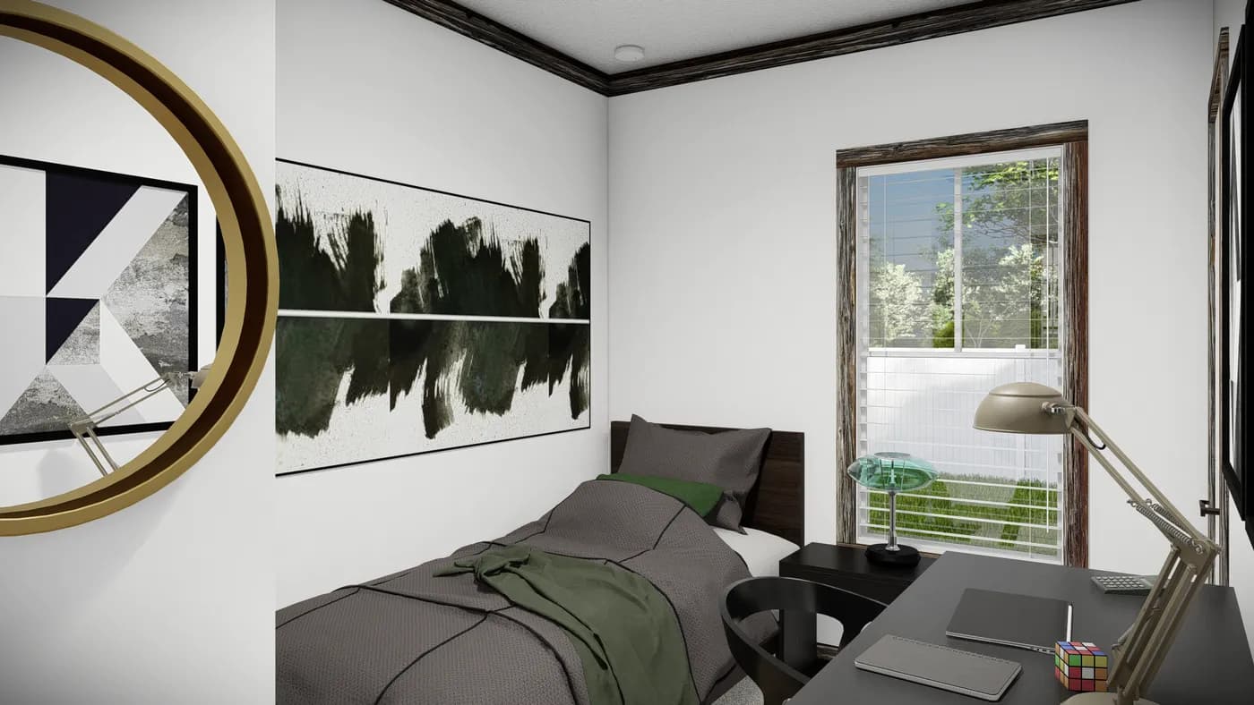 The THE BANDIT Guest Bedroom. This Manufactured Mobile Home features 3 bedrooms and 2 baths.