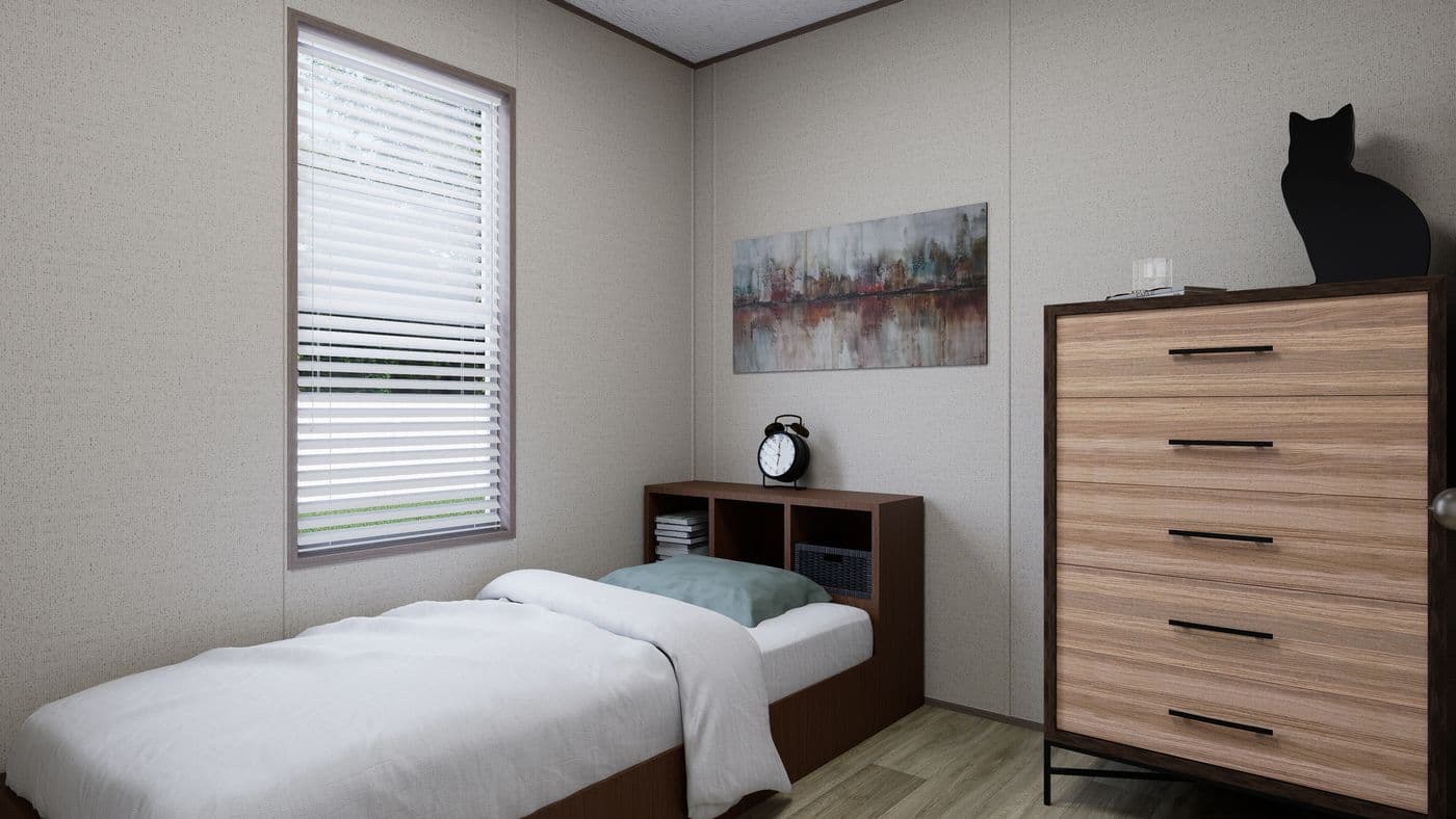 The ROCKY CREST Guest Bedroom. This Manufactured Mobile Home features 3 bedrooms and 2 baths.