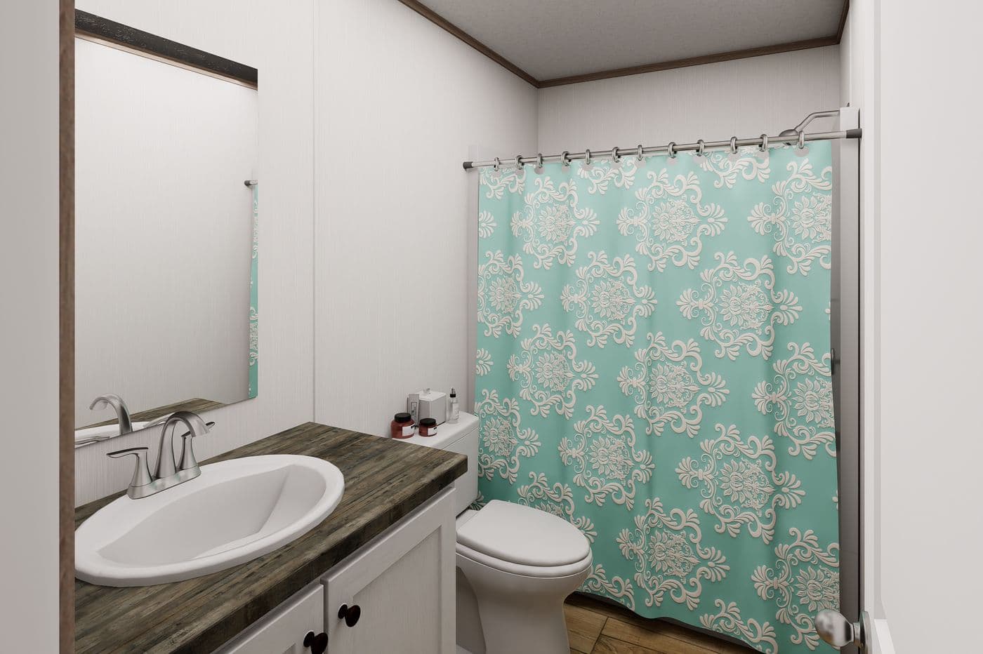 The ULTRA FLEX 48 Guest Bathroom. This Manufactured Mobile Home features 3 bedrooms and 2 baths.