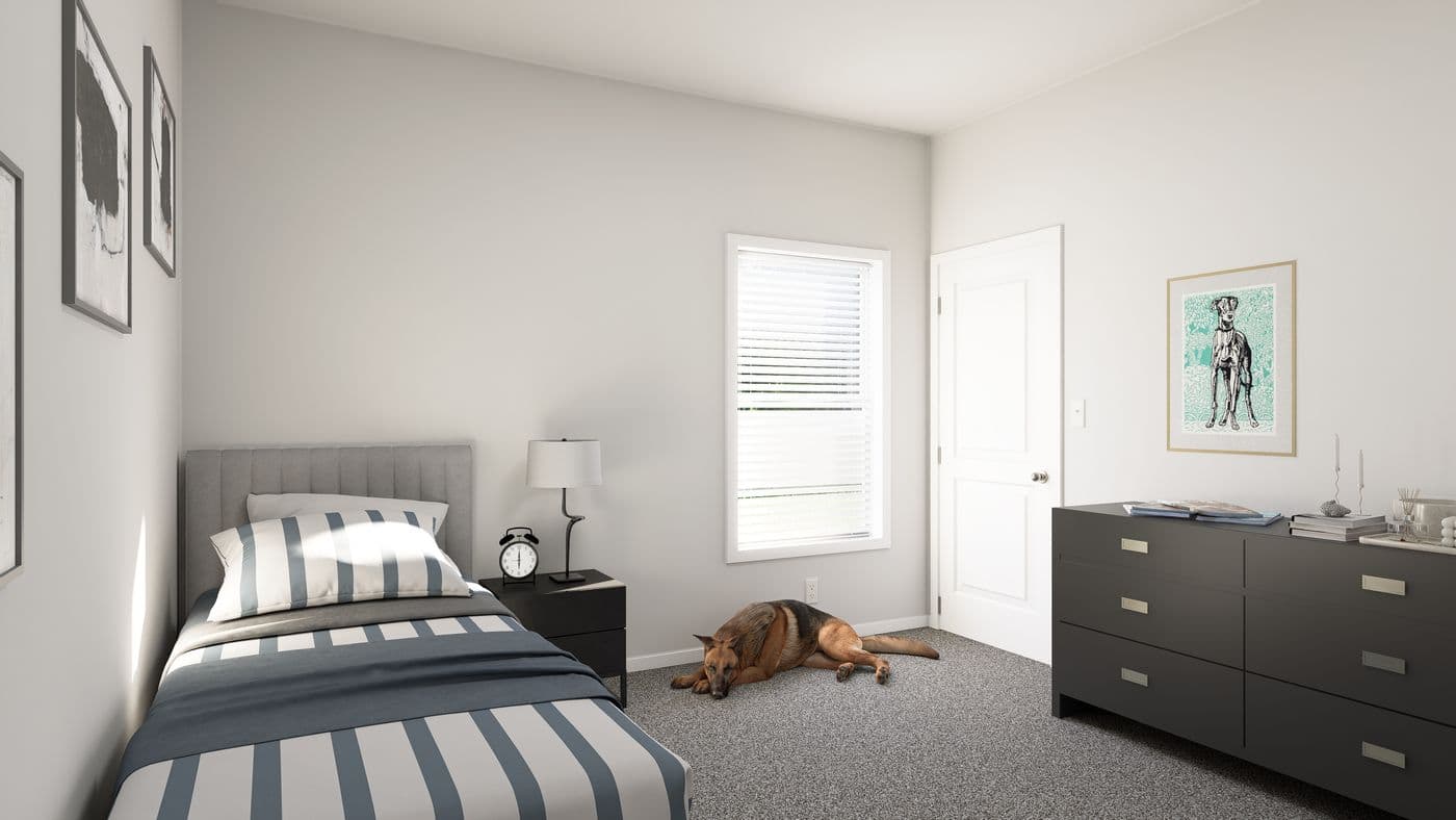 The ING485F BLUE SPRUCE         GW Bedroom. This Manufactured Mobile Home features 2 bedrooms and 2 baths.