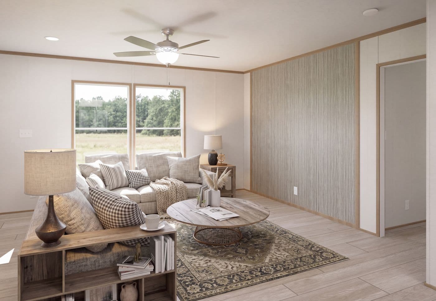 The THE MOUNTAINEER 68 Living Room. This Manufactured Mobile Home features 4 bedrooms and 2 baths.