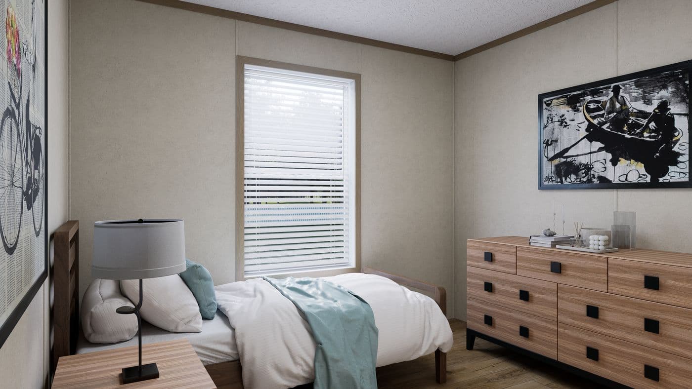 The 5624-CC56 GUARDIAN 56 Guest Bedroom. This Manufactured Mobile Home features 3 bedrooms and 2 baths.