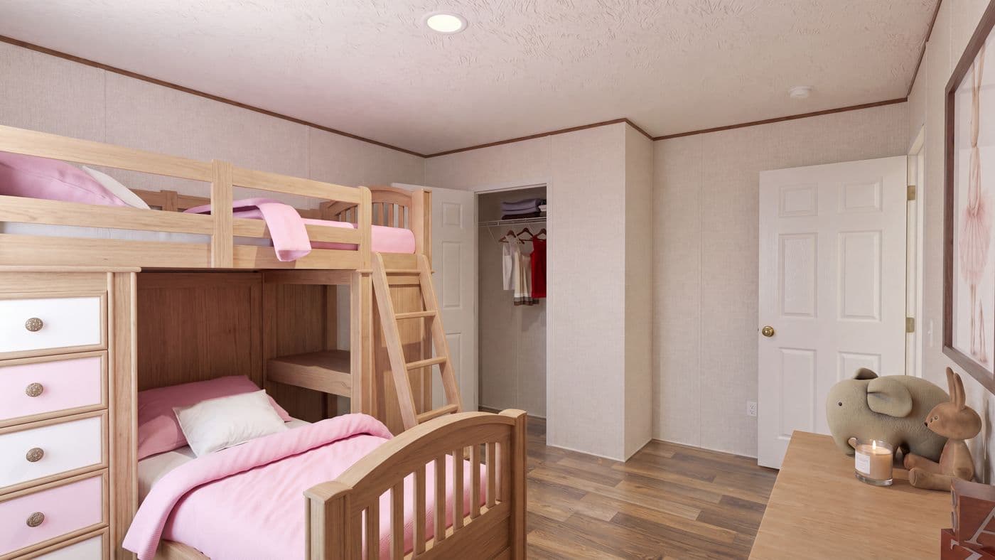 The REDWOOD Bedroom. This Manufactured Mobile Home features 5 bedrooms and 3 baths.